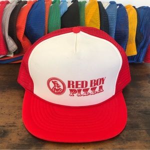 RARE VINTAGE Red Boy pizza California 80s streetwear Adjustable Red trucker hat